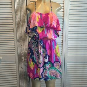 Alice & Trixie silk ruffle racer back mini dress size M Colorful
